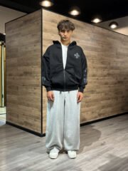 MHL leather embroidered zipper hoodie