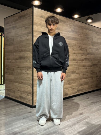 MHL leather embroidered zipper hoodie