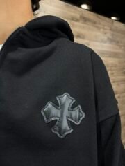 MHL leather embroidered zipper hoodie - Şəkil 4