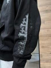 MHL leather embroidered zipper hoodie - Şəkil 3